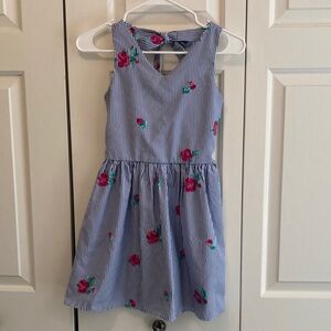 Striped Blue and Pink Floral Kids Dress